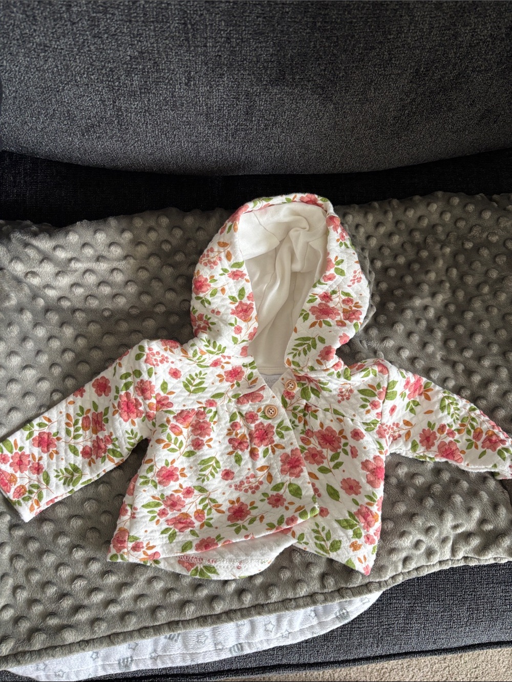 Floral Hooded Baby Sweater - Pink & Green Flowers
